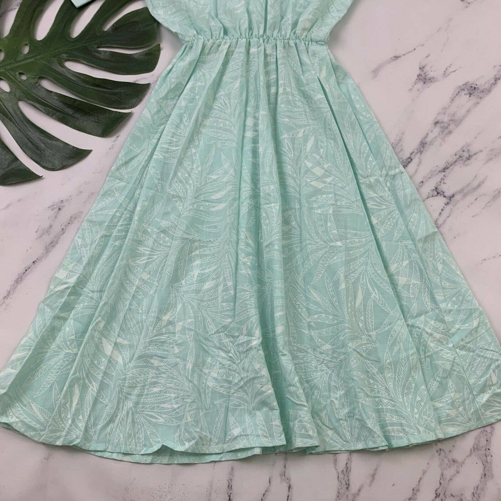 Womens Vintage Shirt Dress Size 8 Petite Mint Green Tropical Floral Midi Pastel - Picture 11 of 11